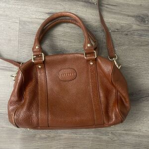 Terzetto 100% Leather Pebble Brown Bag with Gold Handles and Crossbody